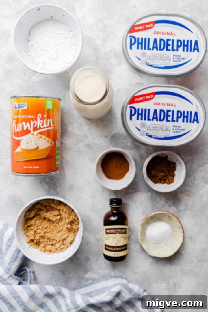 overhead shot of the ingredients for pumpkin cheesecake