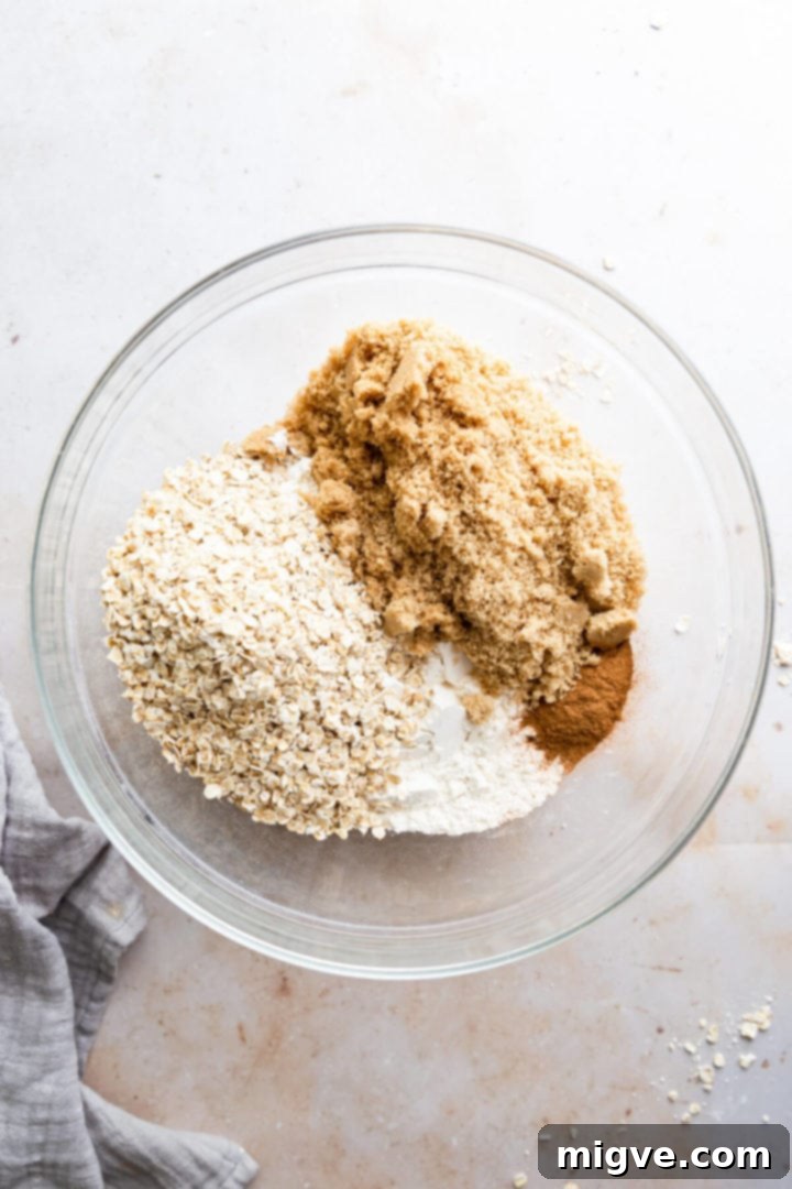 Overhead view of dry ingredients in a large mixing bowl, perfectly combined.