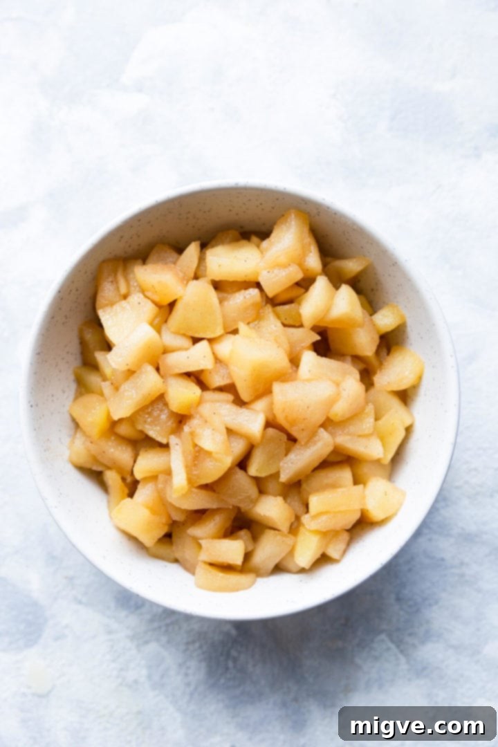 Spiced Apple Crumble Cupcakes 8 top view of a bowl with stewed apples