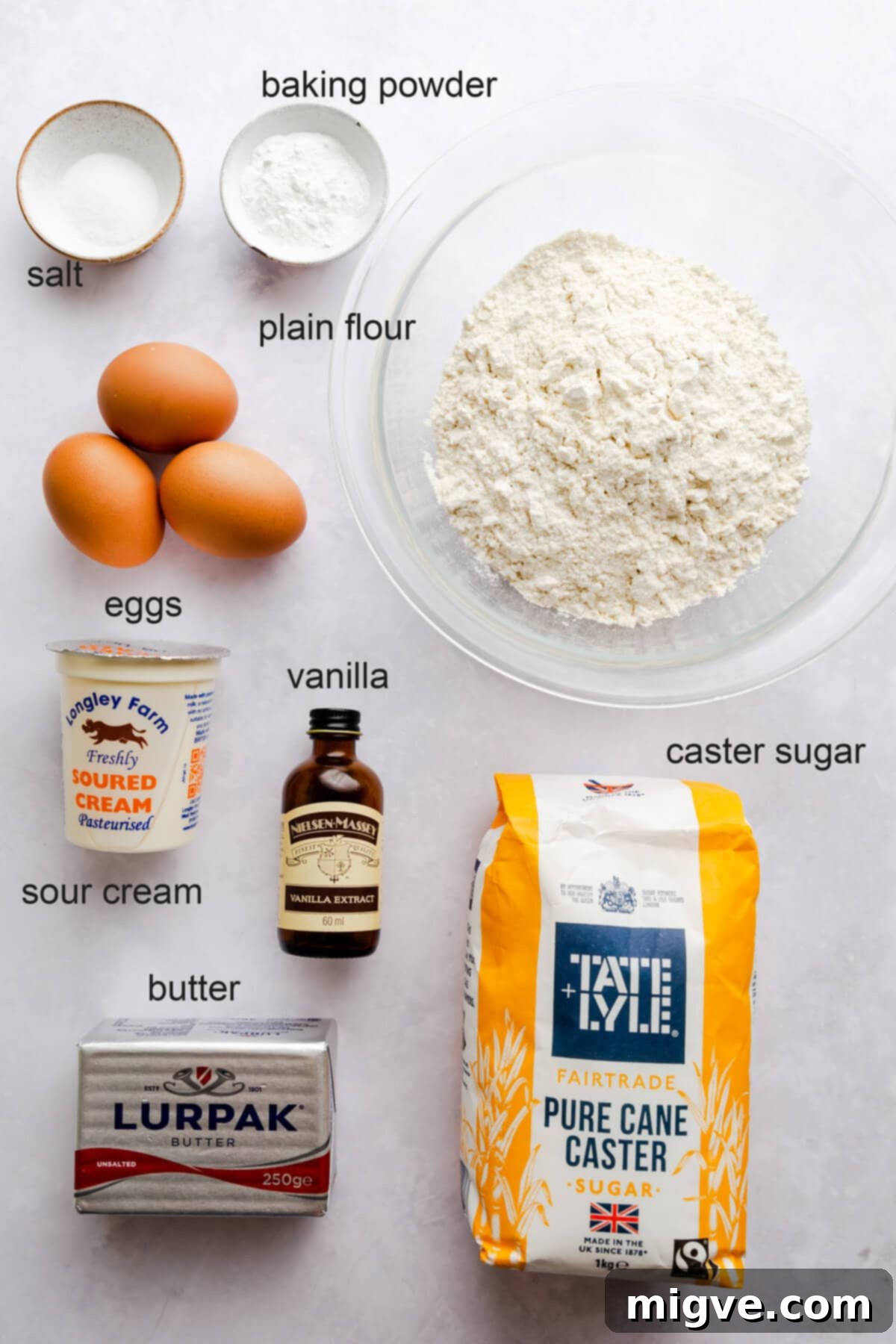overhead of the ingredients for pumpkin sour cream coffee cake