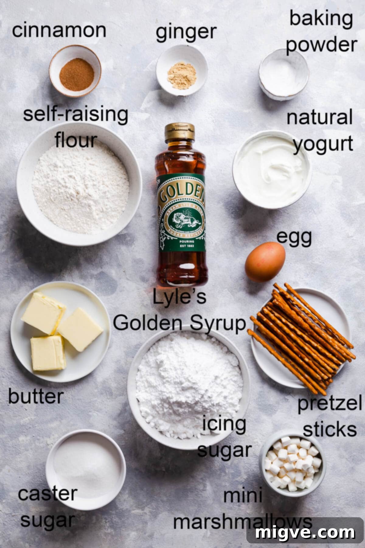 Flame-Kissed Cupcakes 3 overhead shot of the cupcake ingredients with labels