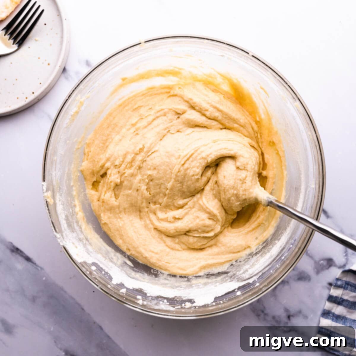Classic Victoria Sponge 7 overhead view of the bowl with cake batter