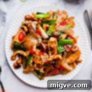 Crunchy Cashew Thai Chicken 15 Overhead of the Thai Cashew Chicken with rice on a plate