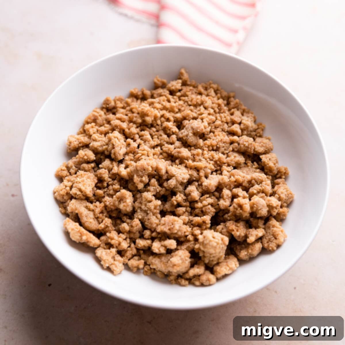 bowl with crumble topping.