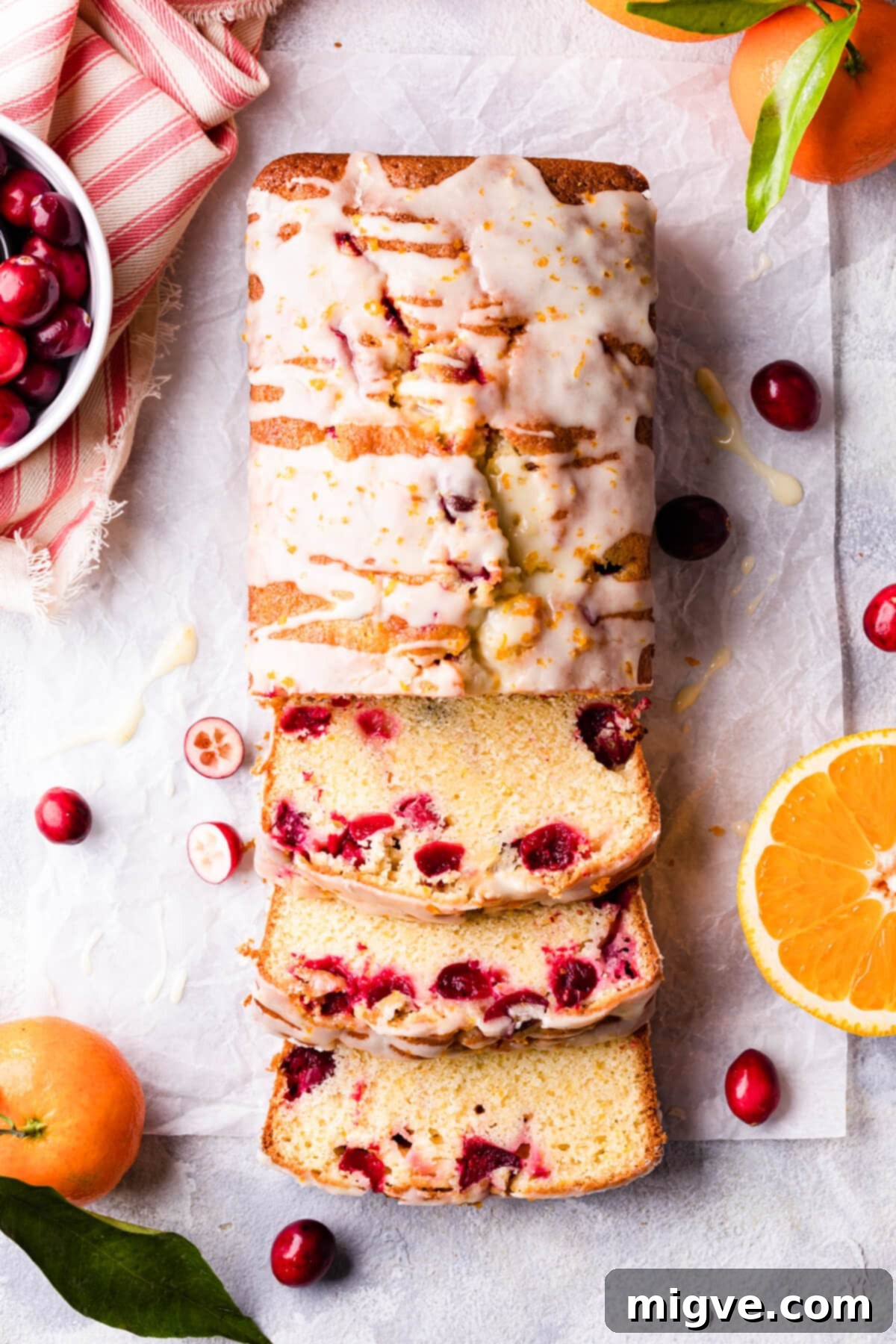 cranberry bread drizzled with citrus glaze.