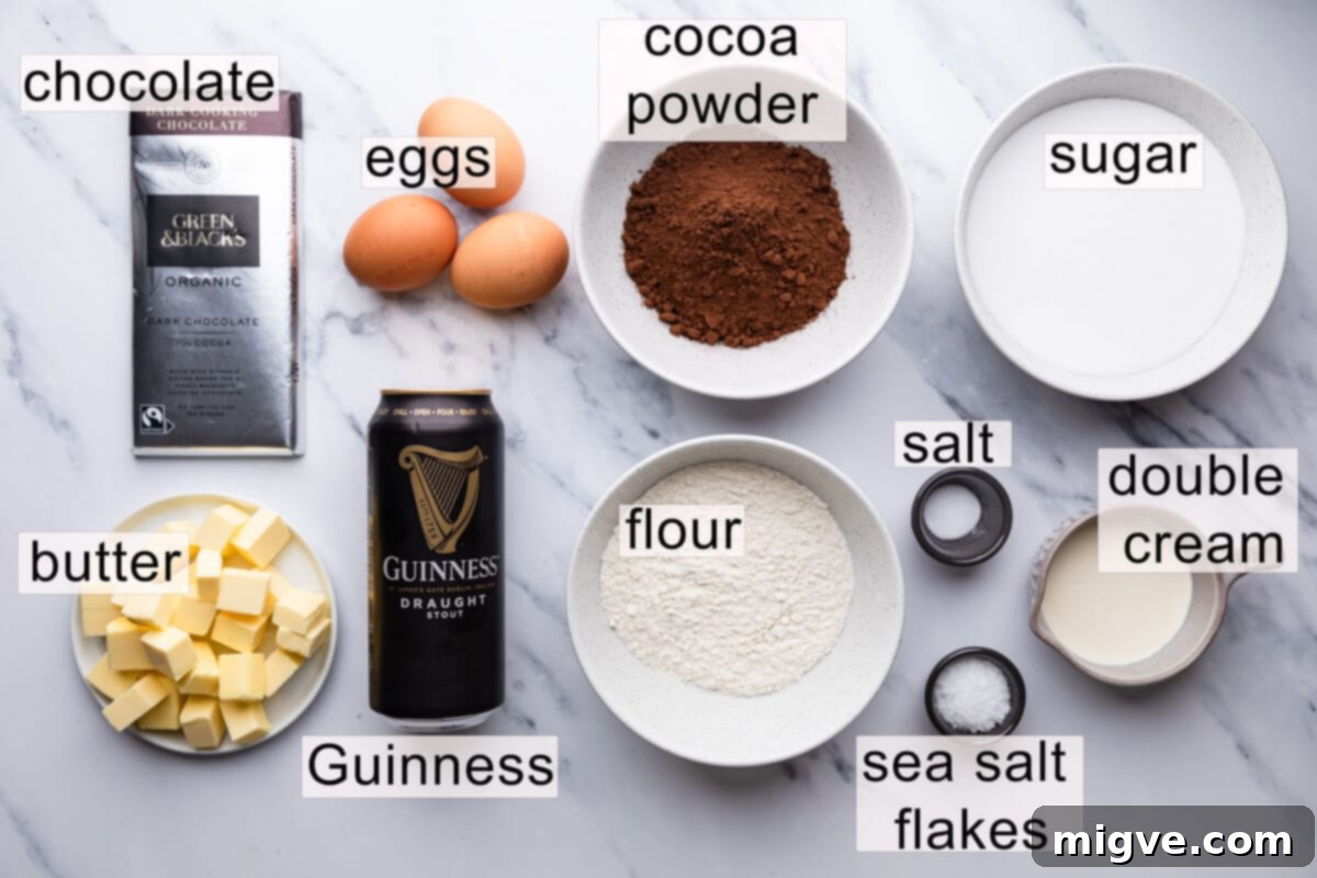 ingredients for Guinness brownies with text labels.