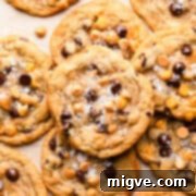 butterscotch chocolate chip cookies sprinkled with sea salt flakes.