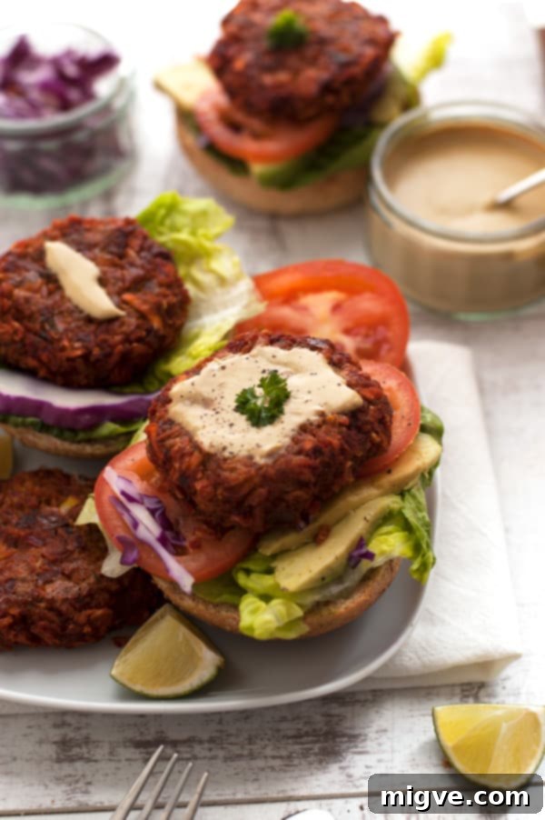 Vegegie-Burger-with-Mustrard-Dressing - Ready to serve, with fresh garnishes and a generous drizzle of the signature mustard dressing.