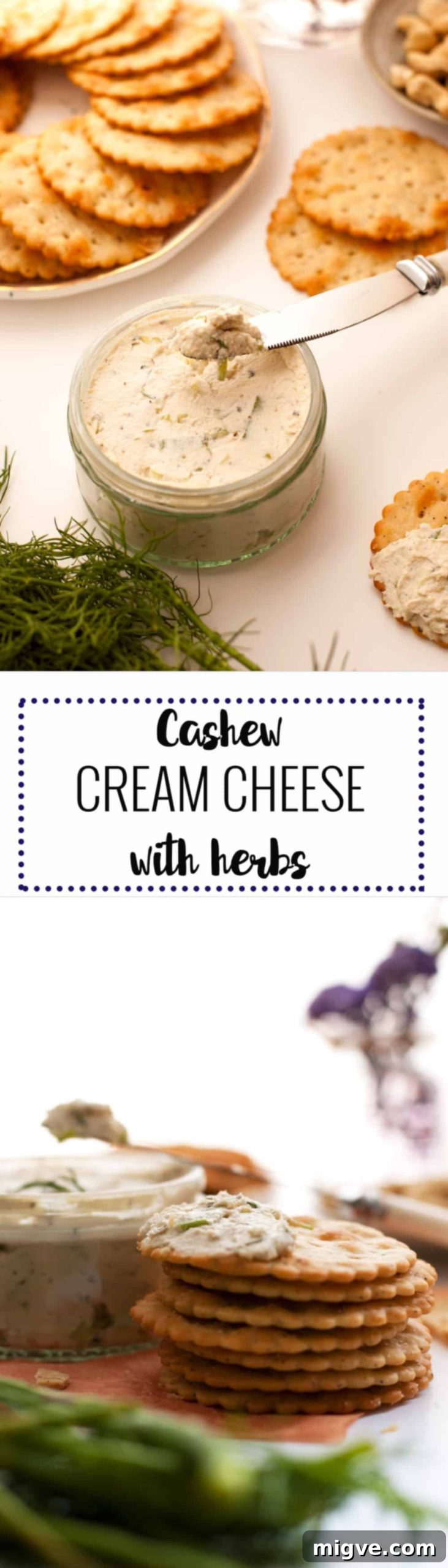 Delicious cashew cream cheese, stuffed with herbs, full of great flavors! Super easy to prepare, non dairy and vegan. | annabanana.co