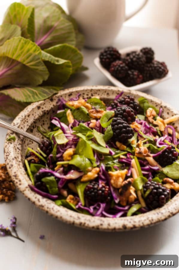 Blackberry and caraway slaw! Perfect seasonal salad recipe with red cabbage, blackberries and caraway seeds, served with mustard dressing. Great combination of flavors and really easy to prepare via@ annabanana.co