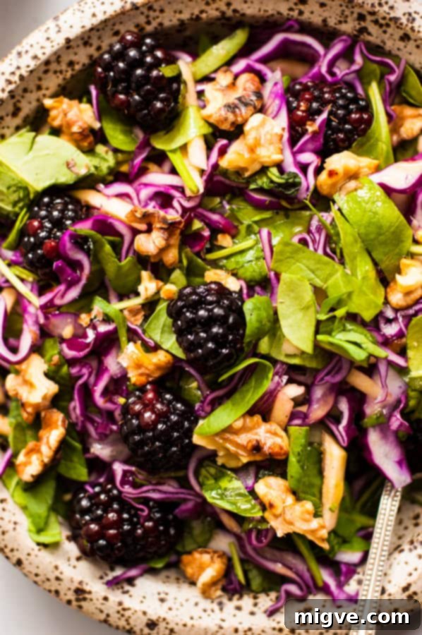 Blackberry and caraway slaw! Perfect seasonal salad recipe with red cabbage, blackberries and caraway seeds, served with mustard dressing. Great combination of flavors and really easy to prepare via@ annabanana.co