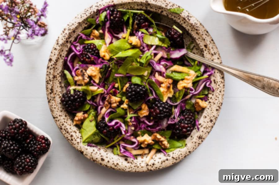 Blackberry and caraway slaw! Perfect seasonal salad recipe with red cabbage, blackberries and caraway seeds, served with mustard dressing. Great combination of flavors and really easy to prepare via@ annabanana.co
