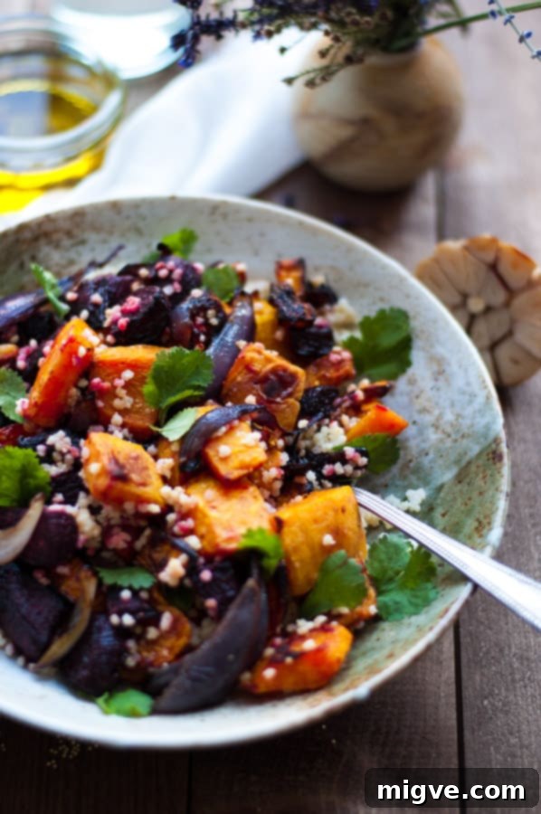 Wholesome Roasted Veggie and Millet Salad 3 Delicious roasted vegetable salad, made with seasonal ingredients. Served with delicious roasted garlic dressing, perfect for any day of the week!