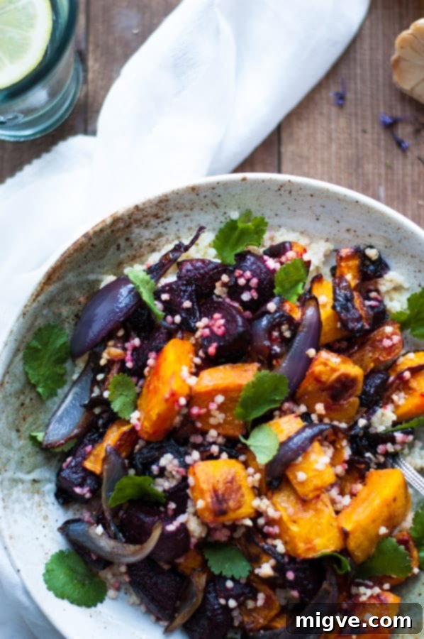 Wholesome Roasted Veggie and Millet Salad 8 Delicious roasted vegetable salad, made with seasonal ingredients. Served with delicious roasted garlic dressing, perfect for any day of the week!