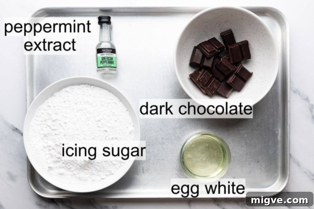 silver tray with bowls with ingredients for peppermint creams and with text overlay.