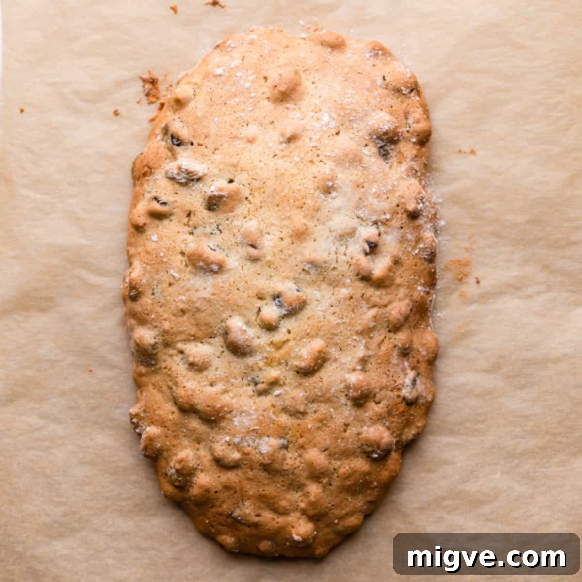 Ruby Red Biscotti 7 pale brown biscotti dough after being baked once.