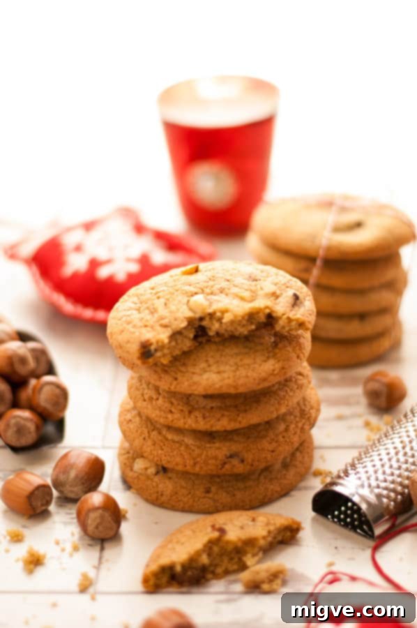 Close-up of freshly baked Nutmeg Cookies with Chocolate and Hazelnuts