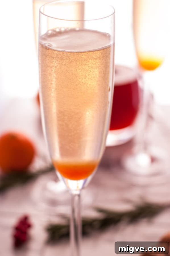 Midnight Breeze Elixir 3 Elegant flute glasses filled with New Year's Breeze Cocktail, highlighting the rich color and inviting bubbles.