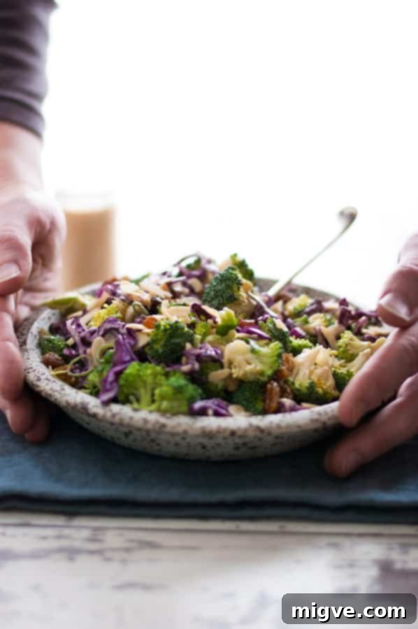Broccoli salad with creamy cashew dressing - a vibrant, healthy recipe perfect for a new year reset