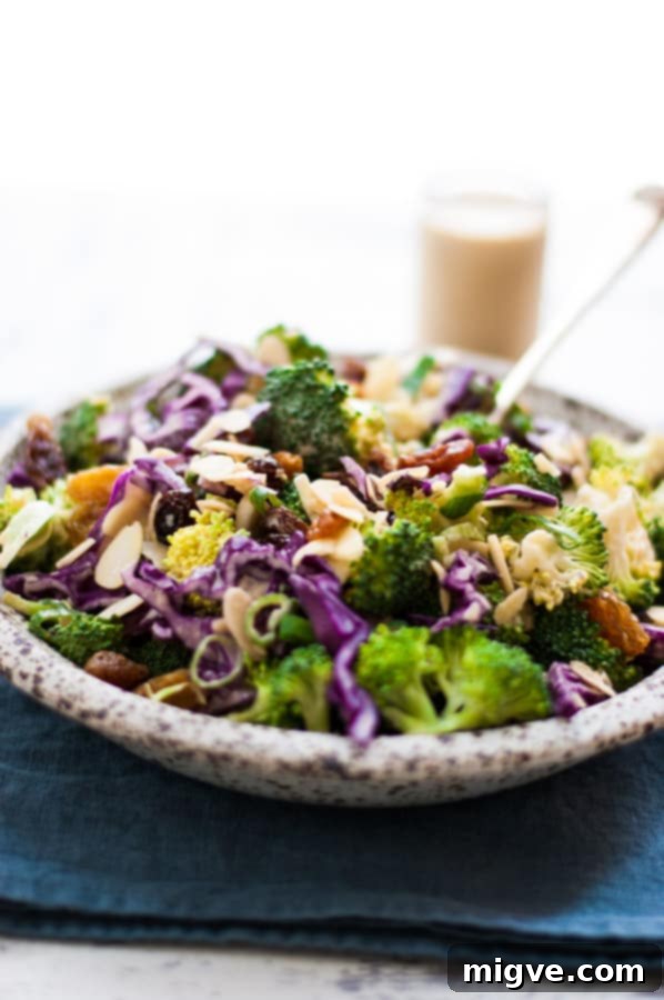 Crunchy broccoli salad with creamy cashew dressing. A quick and easy plant-based recipe packed with nutrients.