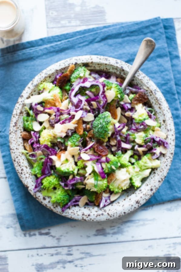 Broccoli salad with creamy cashew dressing, showcasing a healthy and flavourful meal idea.