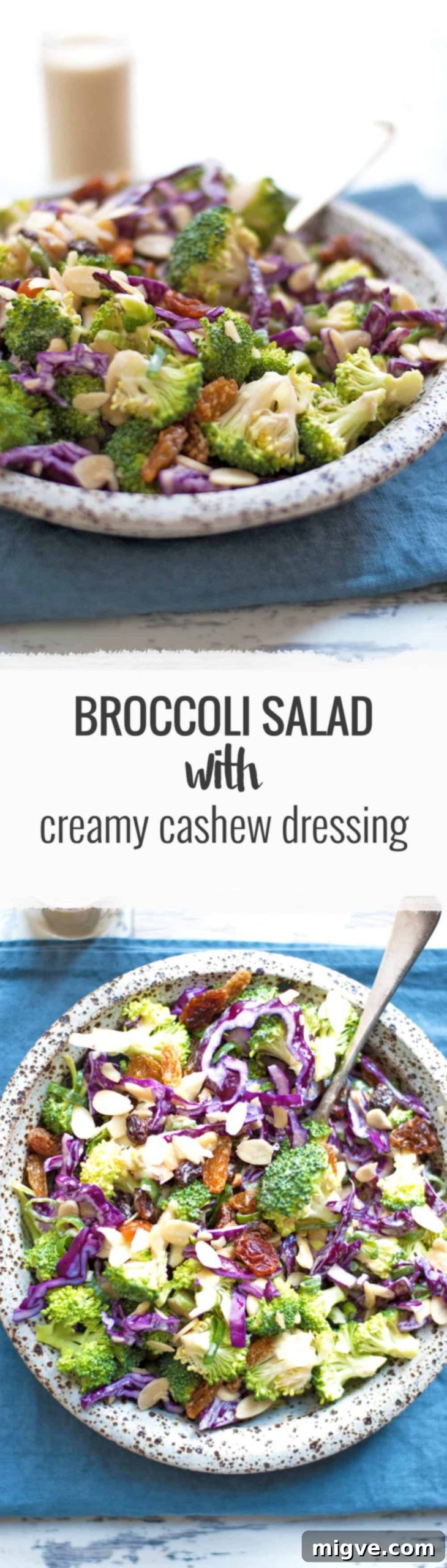 Super crunchy, fresh broccoli salad with creamy cashew dressing. Packed with all the good stuff, ready in 15 minutes! | via @annabanana.co