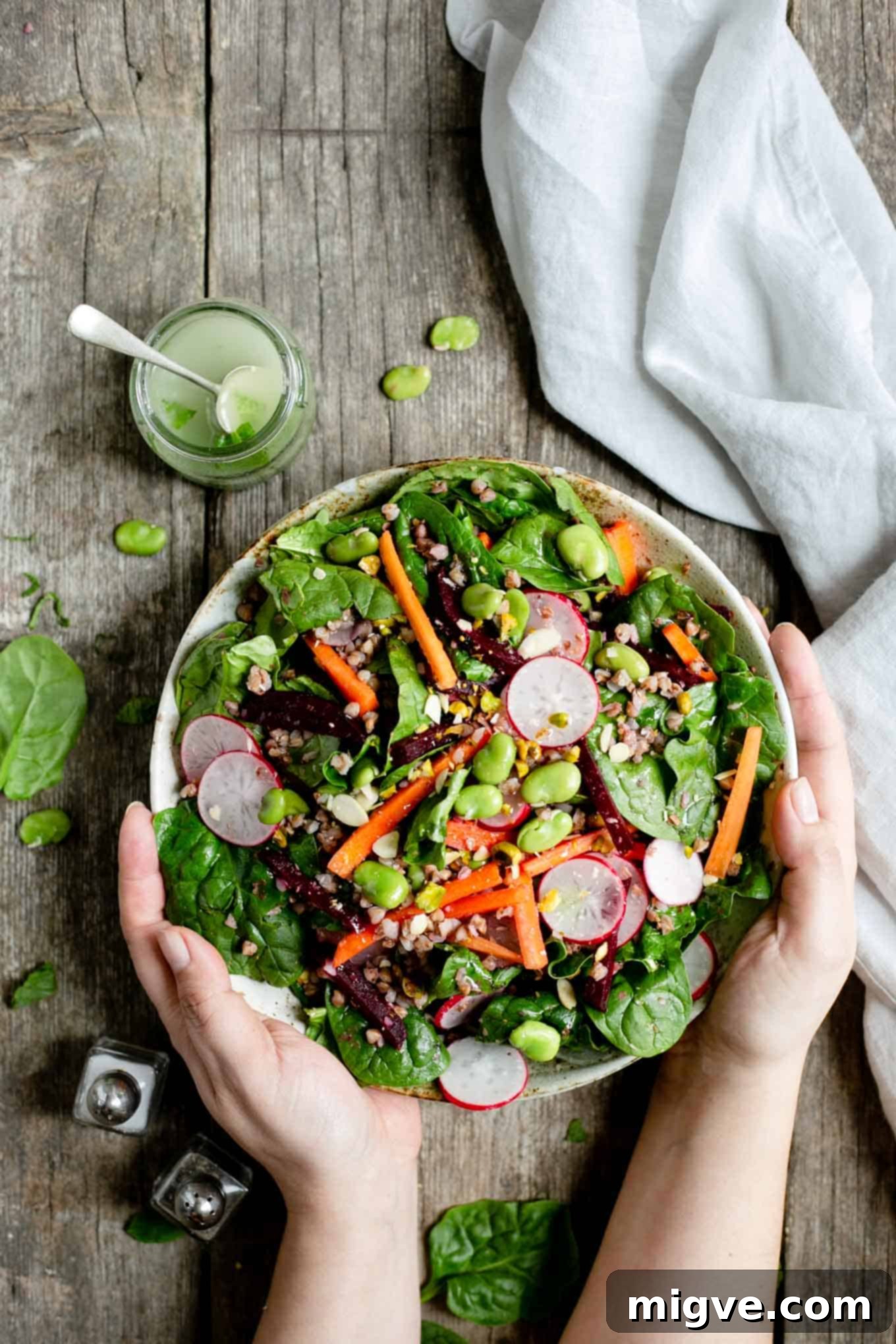 Vibrant spinach and beetroot salad packed with fresh, nutrient-rich vegetables, perfect for a healthy, vegan, and dairy-free meal. A delicious clean eating recipe by AnnaBanana.