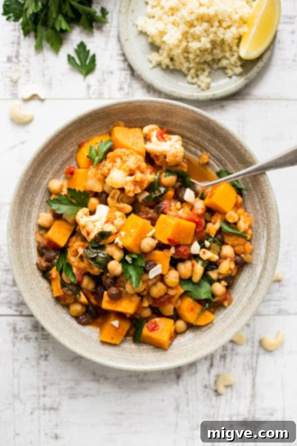 Sweet potato chickpea curry served with protein rich bulgur wheat | via @annabanana.co