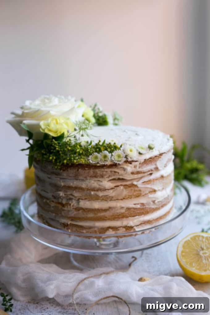 Thyme-Kissed Vegan Lemon Cake 4 Layered Vegan Lemon and Thyme Cake Recipe, an elegant dessert for special occasions