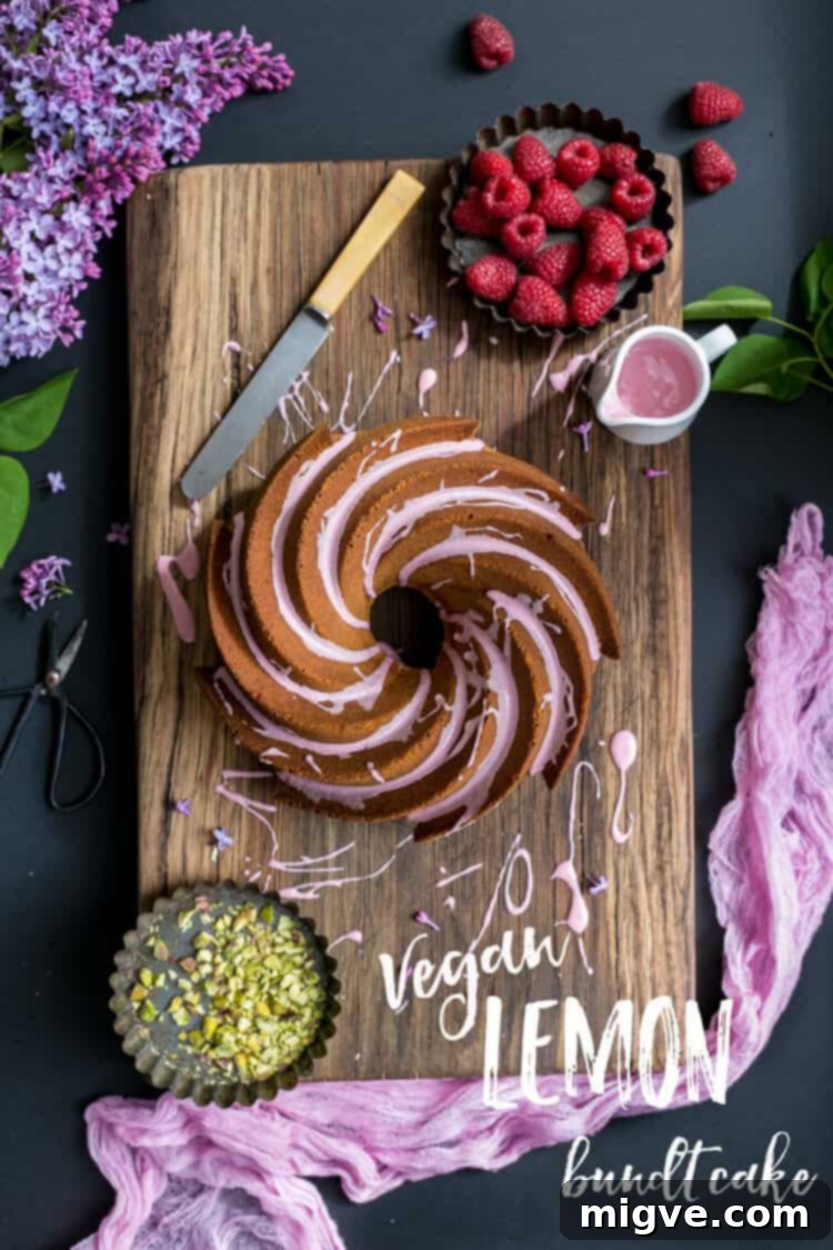 Blush Pink Vegan Lemon Bundt 8 Captivating vegan lemon bundt cake with pink icing, elegantly topped with crushed pistachio nuts | via @annabanana.co