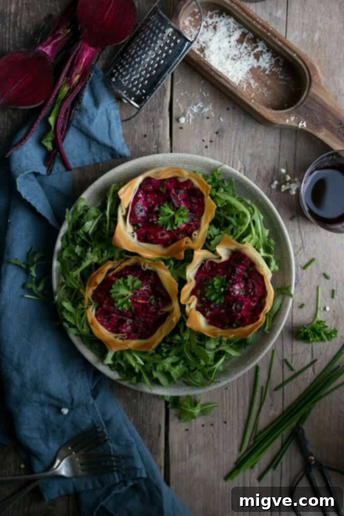 Beetroot and cream cheese filo tarts, a perfect blend of flavors and textures for any meal | via @annabanana.co