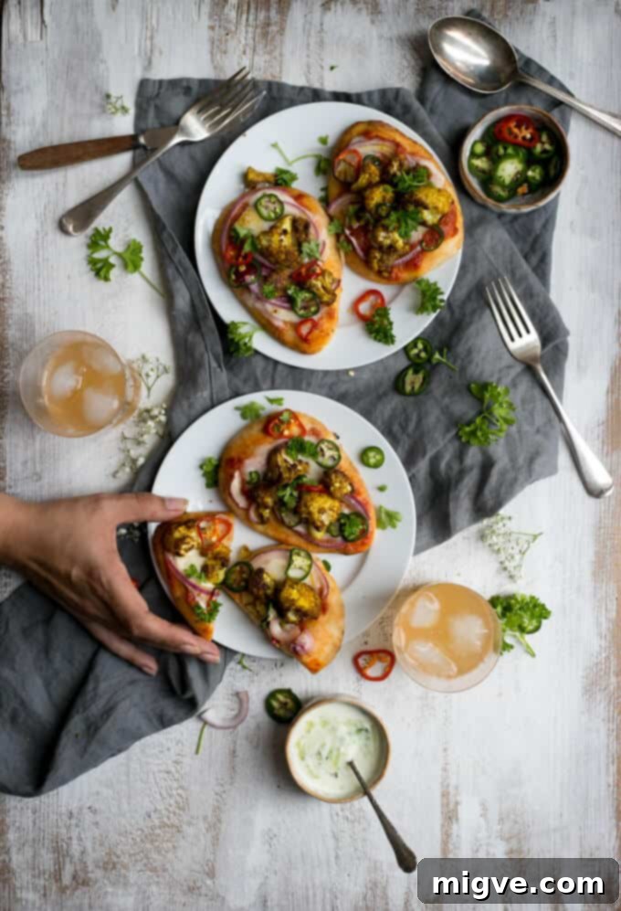 Savory Roasted Cauliflower Naan Pizza 4 Easy naan bread pizza recipe with roasted cauliflower and chillies | via @annabanana.co