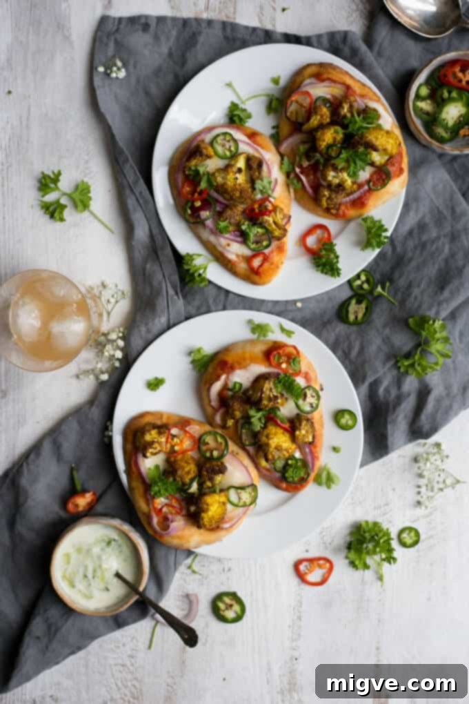 Savory Roasted Cauliflower Naan Pizza 5 Naan bread pizza with chillies and roasted cauliflower | via @annabanana.co