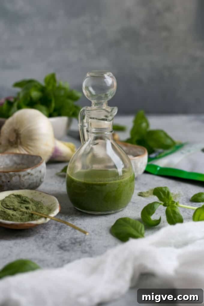 Zesty Lemon Pappardelle with Vibrant Basil-Kale Pesto 3 Vibrant basil and kale pesto, a key ingredient for fresh lemon pappardelle with pine nuts