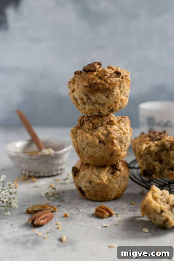 Vegan-friendly breakfast muffins featuring wholesome pecans, ideal for a nutritious and tasty start