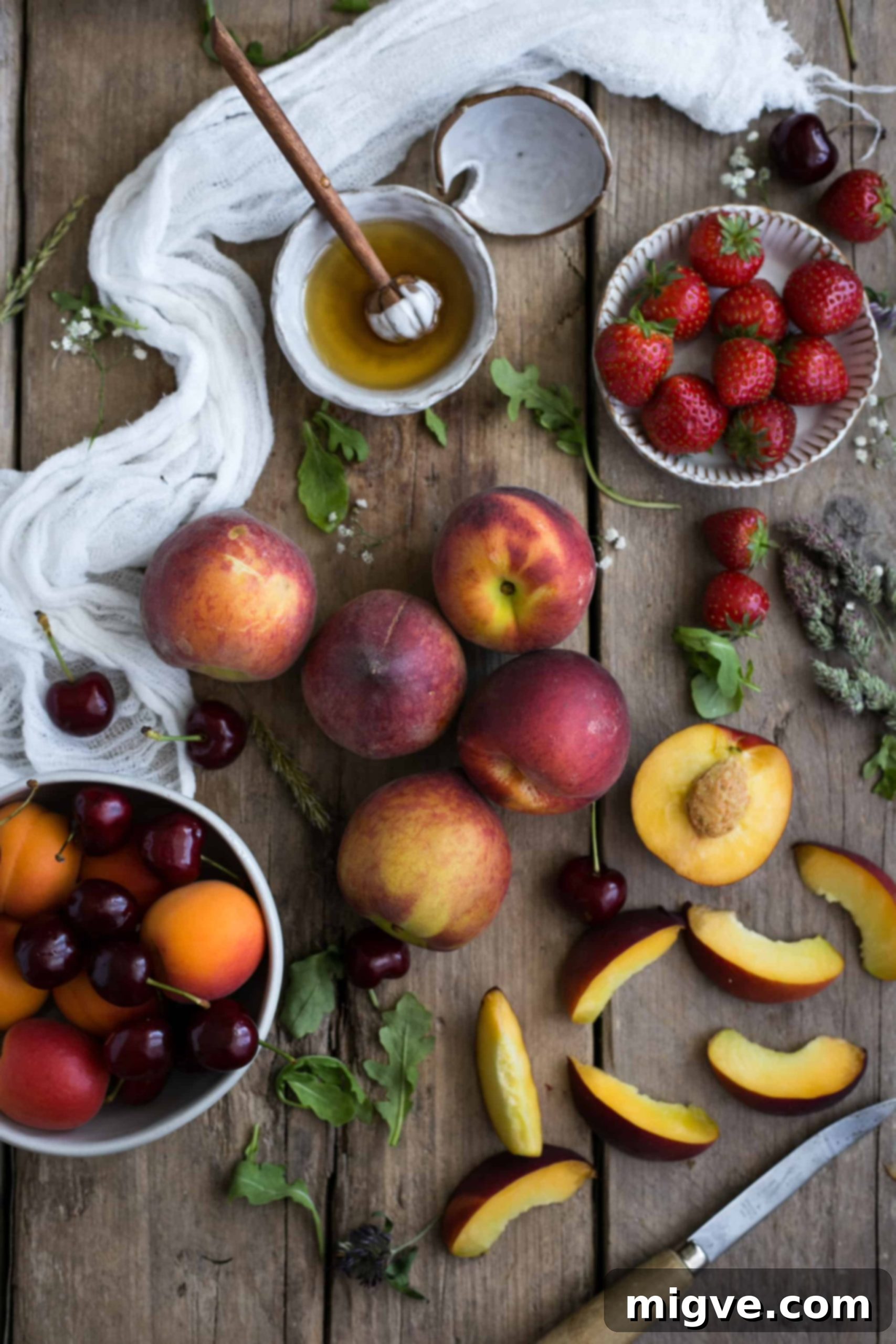 Homemade Peach Salad with Fresh Garden Dill and Balsamic Glaze
