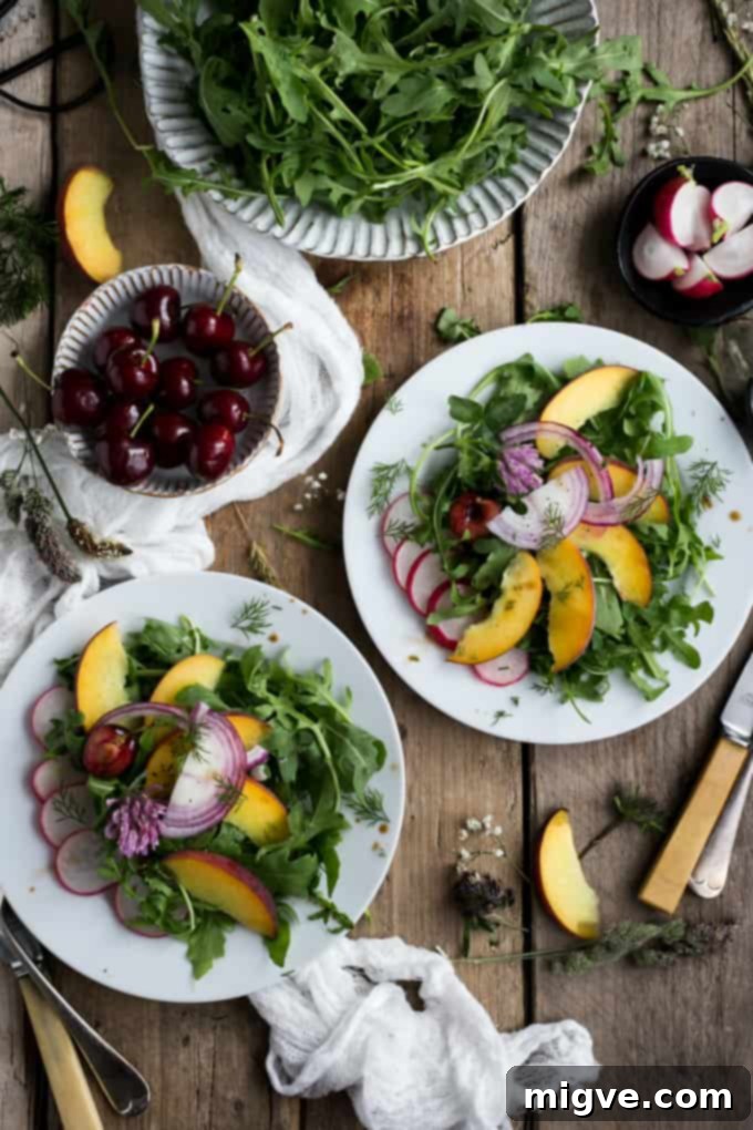 Peach, Arugula, and Dill Salad with a Tangy Balsamic Dressing – Healthy and Quick