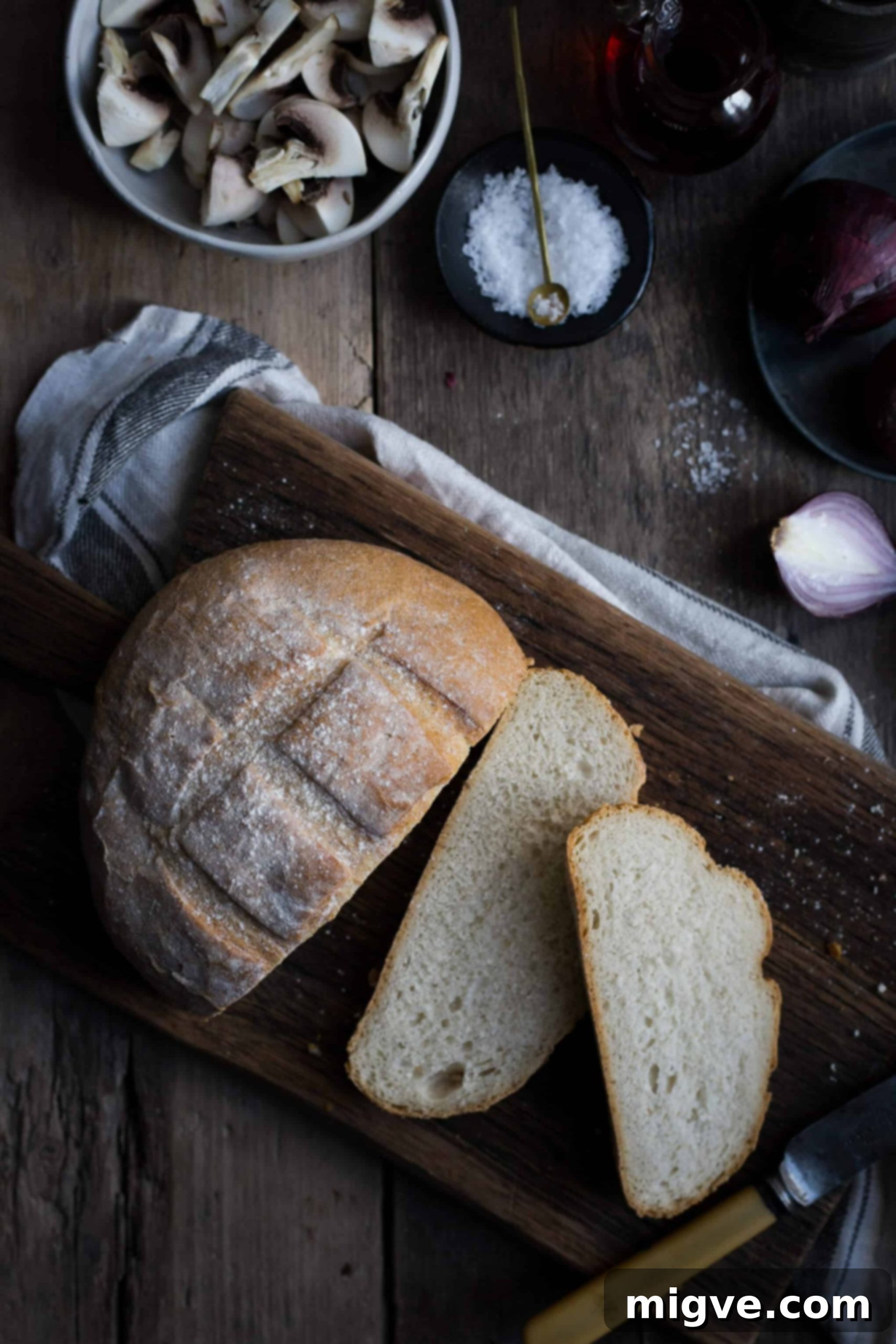 Red onion jam with toasted sourdough bread and sautéed mushrooms