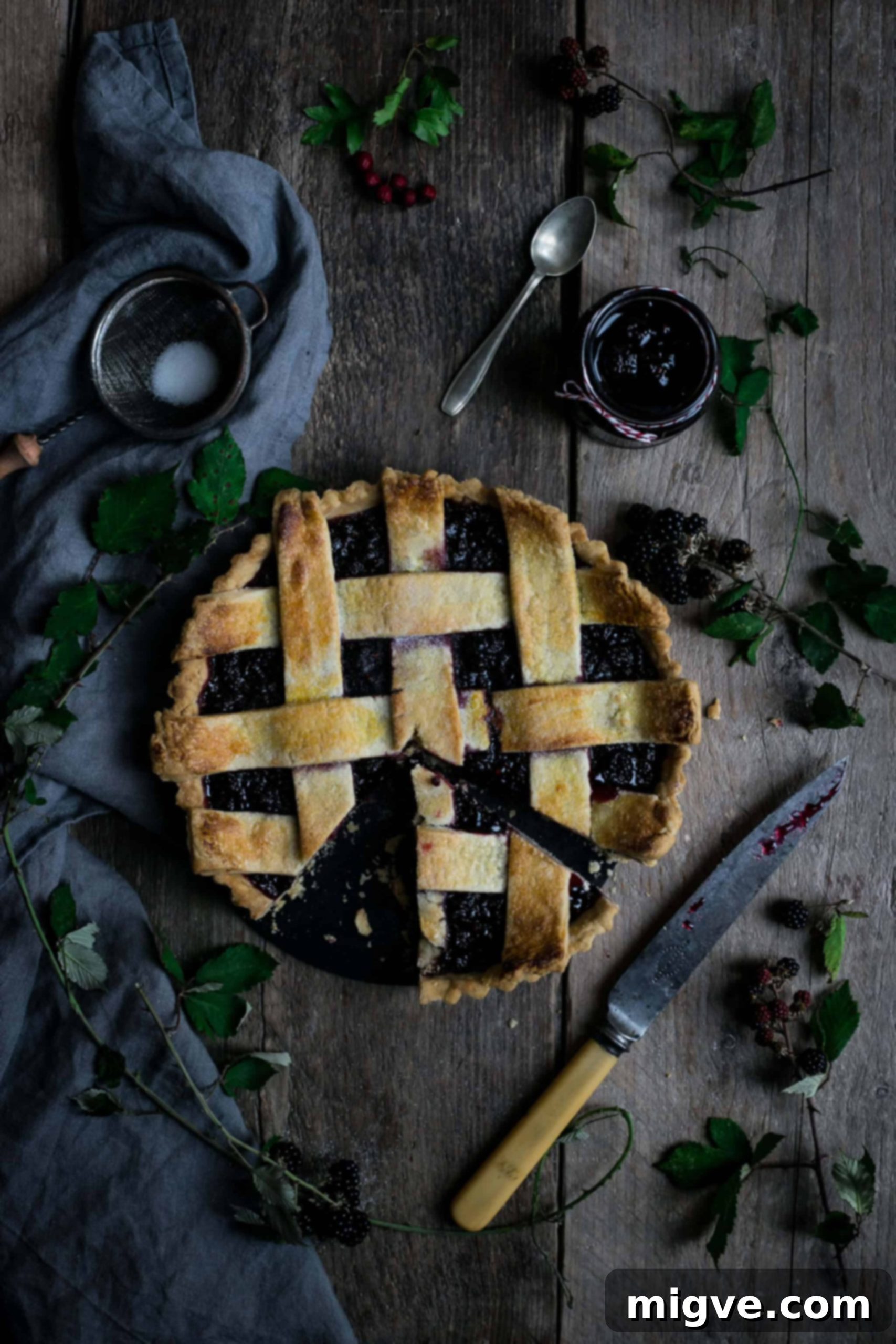 Exquisite blackberry jam and lattice tart dessert