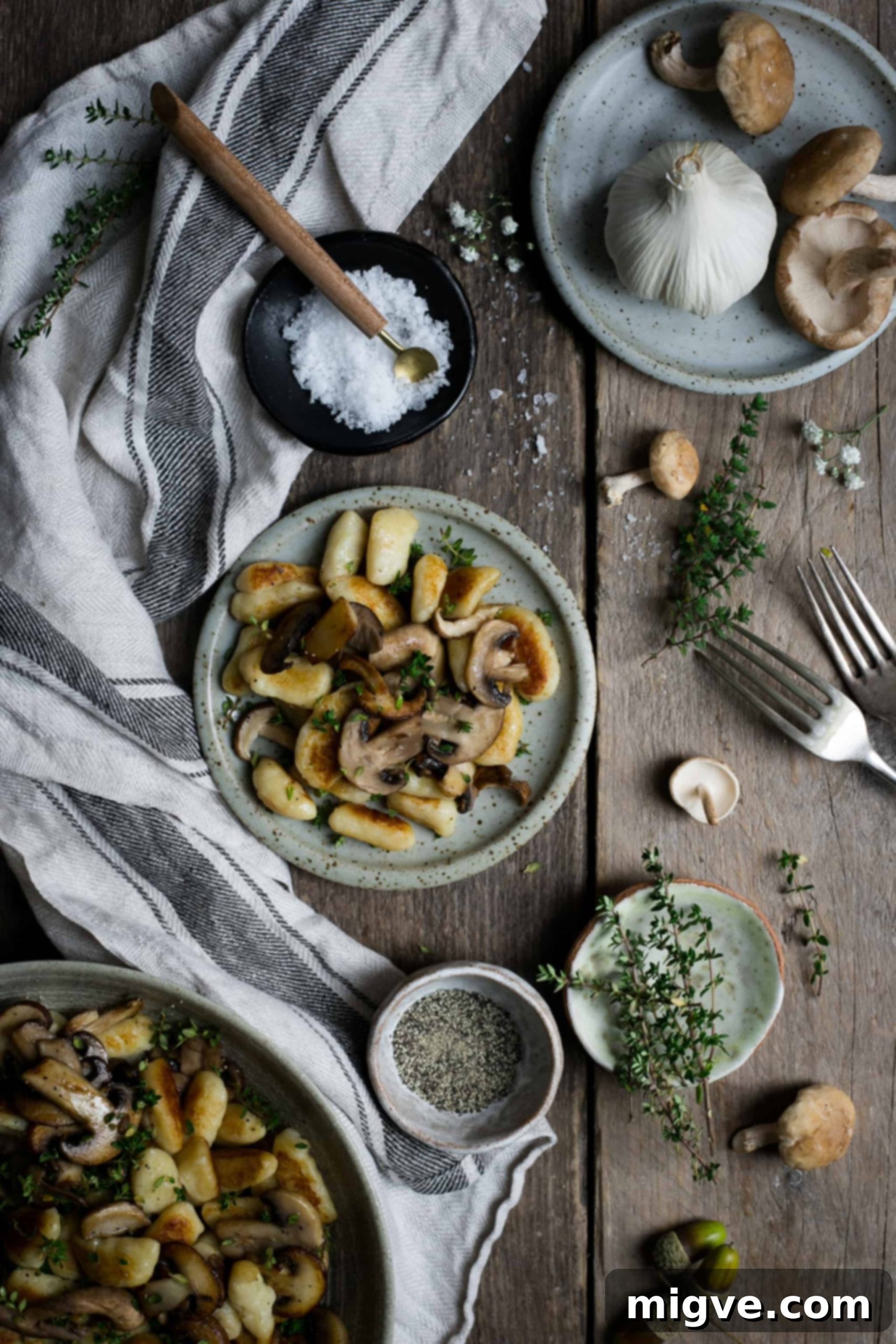 Thyme Scented Mushroom Gnocchi Plant Based 8 Flavorful Mushroom Gnocchi Ready to Serve with Fresh Thyme