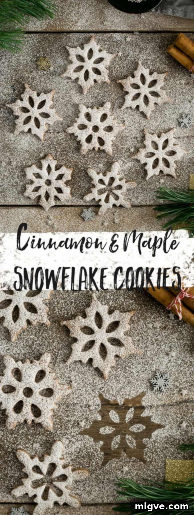 Frosted Cinnamon and Maple Snowflake Cookies 9 Delicious and festive cinnamon and maple snowflake cookies! #cookies #vegan #Christmas | via @annabanana.co