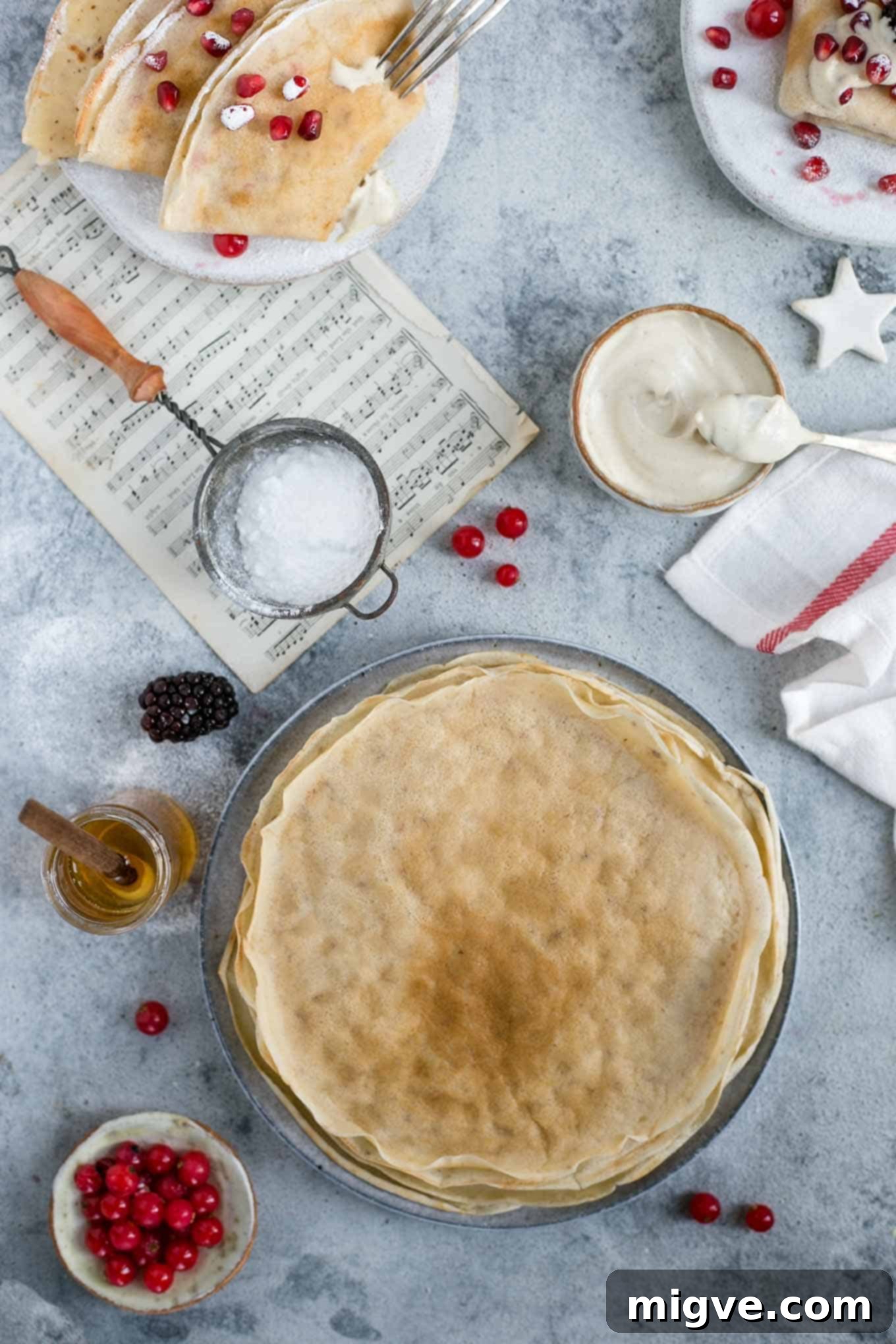 Perfect, delicate and delicious vegan French crepes, ready for sweet or savory toppings