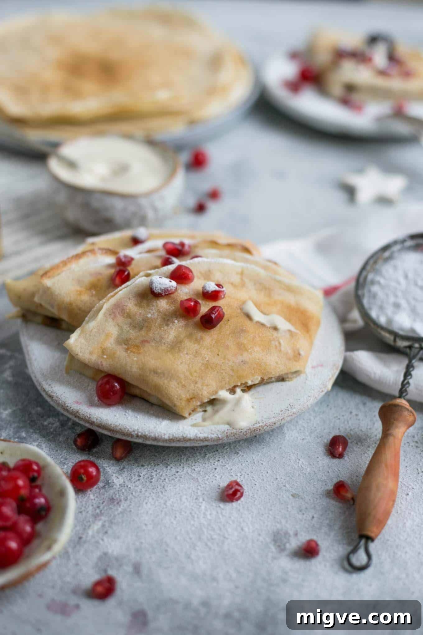 Delicious vegan French crepes, lovingly filled with vanilla cashew cream